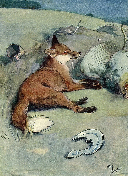 Illustration, White-Ear at night with his prey. Date: 1912