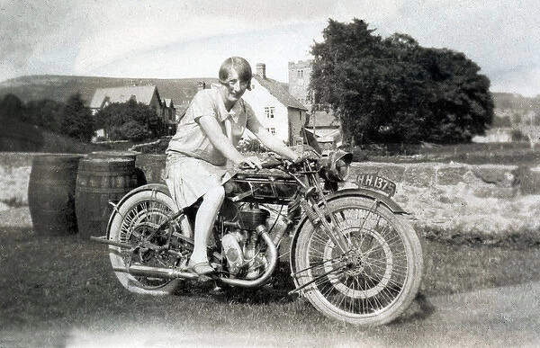 Lady on a 1921 Sunbeam motorcycle
