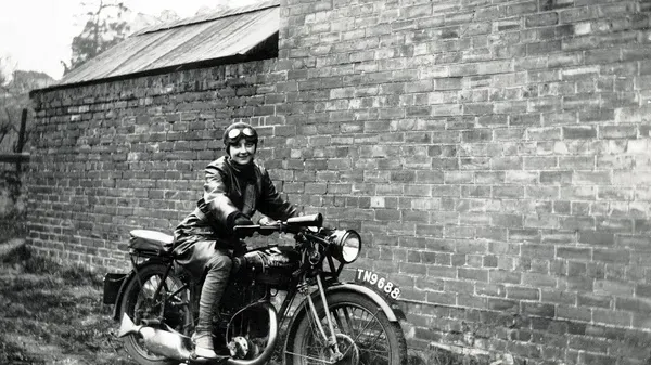 Lady Biker on a 1929/31 Rudge Whitworth Motorcycle Art