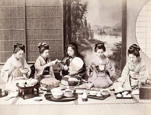 Late 19th century - young Japanese women, a meal