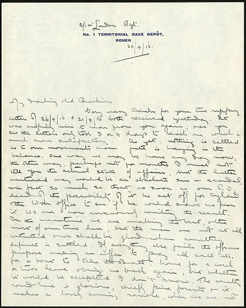Letter from Albert Auerbach from Rouen, France, WW1