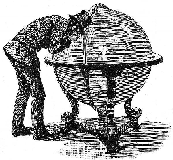 Lloyds Underwriter examining a globe, 1886