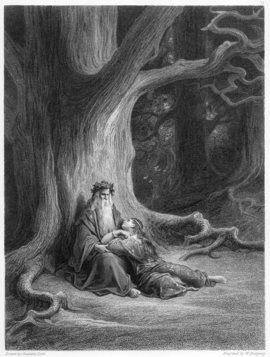 Framed Print : Merlin and Vivien Under a Tree Print Framed Print : Merlin and Vivien Under a Tree Print