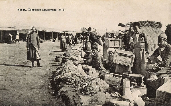Merv - Turkmenistan - Turkomen selling sweets at market