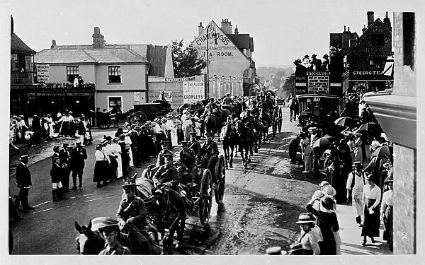 Military parade along West Street, Reigate, Surrey, WW1