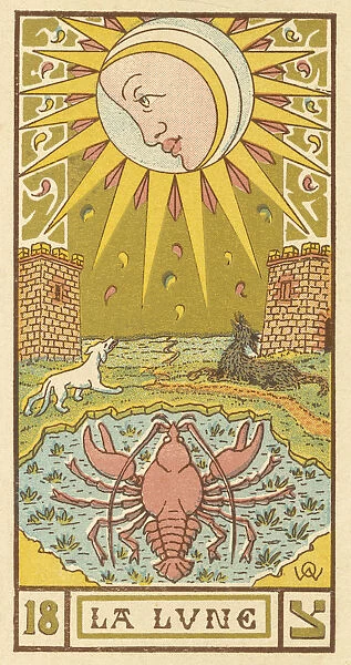 The Moon depicted on a Tarot card