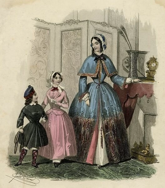 Mother and two children in the latest French fashions