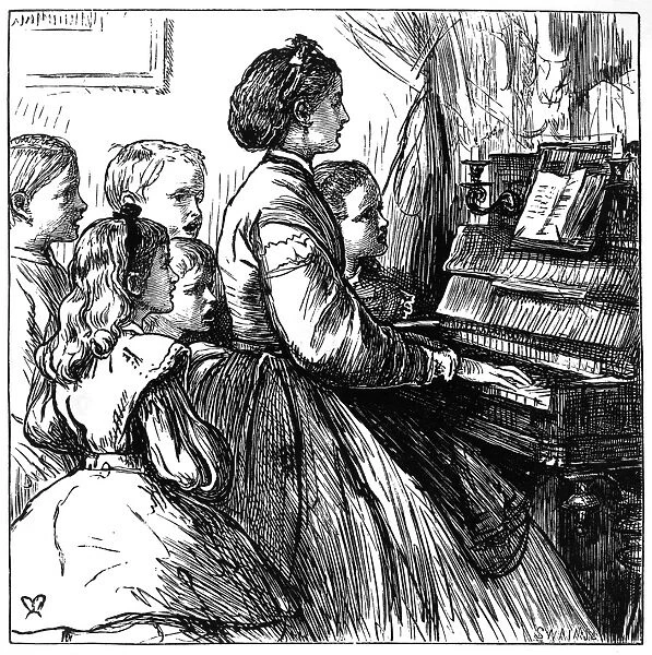 Music at home - family round the piano, 1866