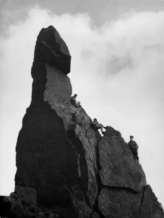 Framed Print : Napes Needle Rock Climbers Print, 1950s Framed Print : Napes Needle Rock Climbers Print, 1950s