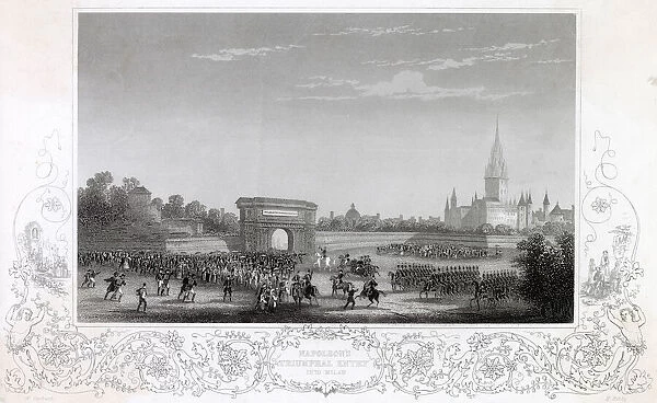 Napoleons triumphal entry into Milan. Date: 1797