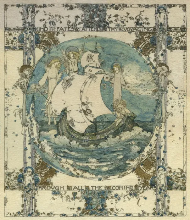Framed Print : Jessie M King Print: Ship at Sea with Angel Guardians, 1926