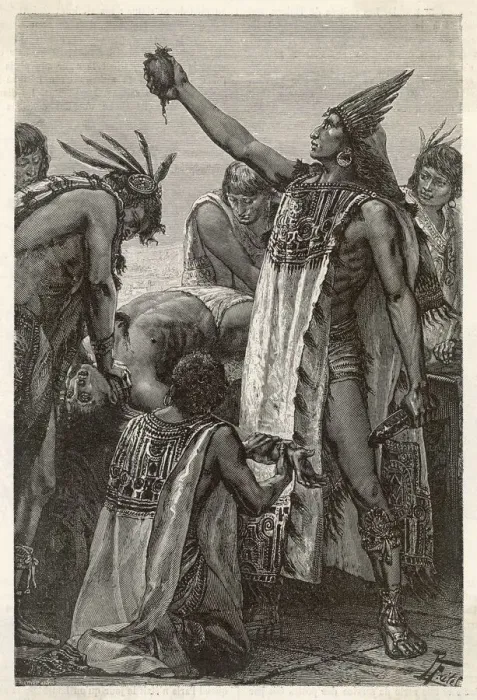 Framed Print : Mexican Priest Cutting Heart Out of Human Sacrifice Print