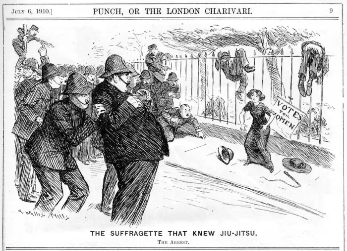 Framed Print : The Suffragette that knew Jiu-Jitsu - The Arrest, 1910 Print