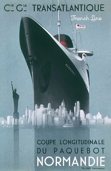 Normandie Poster. Poster emphasising the great size of the French transatlantic