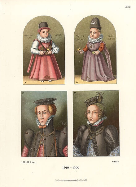 Oil paintings of children and women, late 16th century