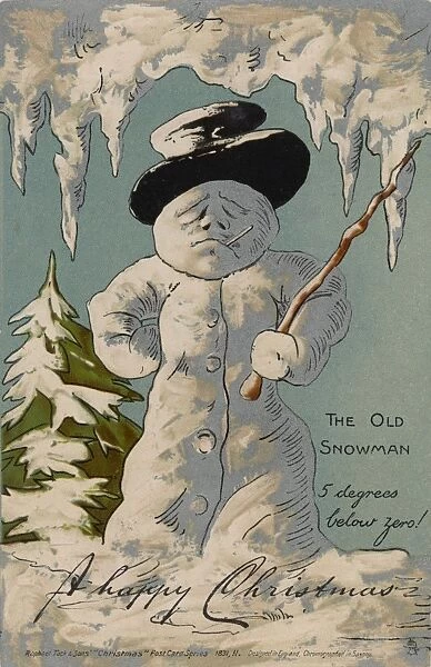 An old snowman says Happy Christmas