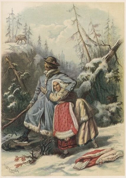 Per Olsson protects Lisa Erkersdotter from a wolf