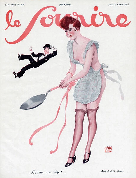 As a pancake. Front cover showing a young French woman with short red hair