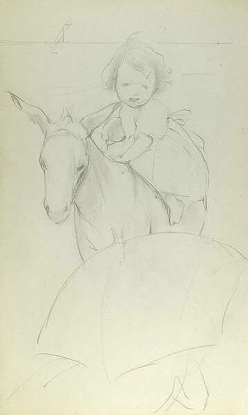 Pencil sketch of child on a donkey