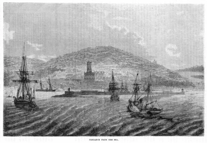Framed Print : Penzance, Cornwall: Steamer Approaching the Harbour Print Framed Print : Penzance, Cornwall: Steamer Approaching the Harbour Print