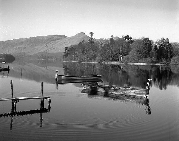 Perfect reflections on a still day, Derwentwater, Lake Distr