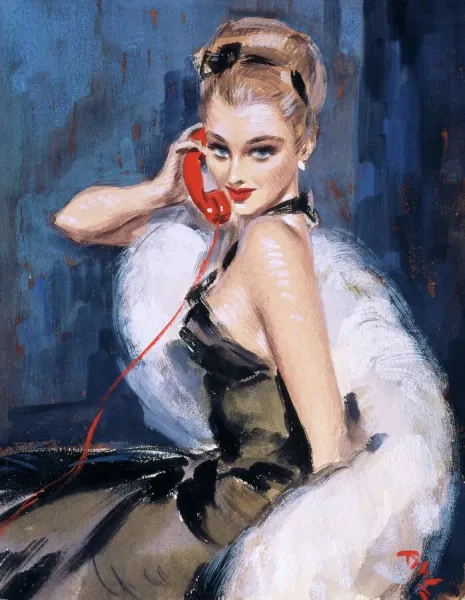 1949 Print of Pin Up on Telephone by David Art Prints