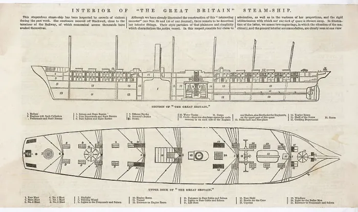 Framed Print : Plan of SS Great Britain Print, 1845 Framed Print : Plan of SS Great Britain Print, 1845