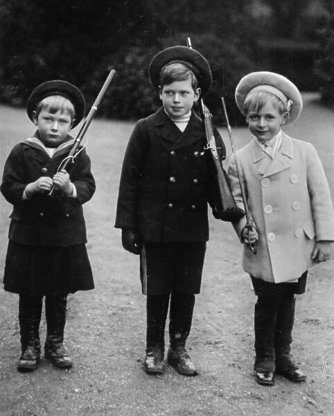 Princes John and George of Wales with Prince Olav of Norway