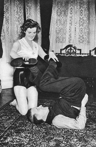 Prunella Stack maniuplating Herbert Barkers legs, 1939