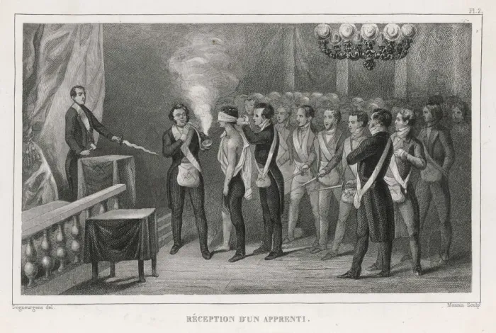 Framed Print : Blindfolded Apprentice in French Masonic Lodge Print