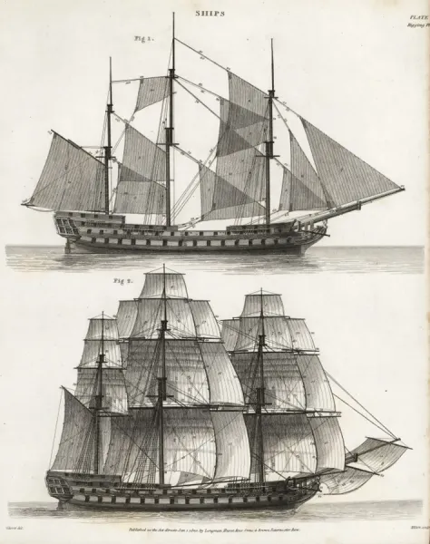 Framed Print of 18th Century Sailing Ship Rigging Print. Framed