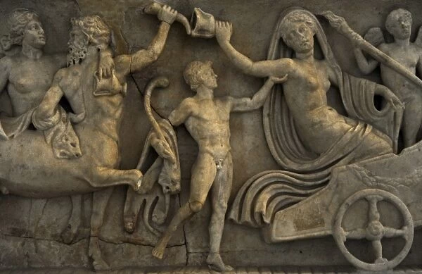 Roman sarcophagus. About 140 AD. Marriage of Dionysus