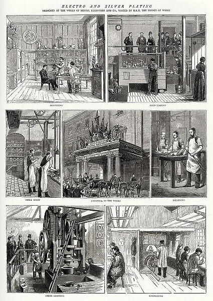 Royal visit by Prince and Princess of Wales (later King Edward VII and Queen Alexandra) to Elkington factory in Birmingham, where electro and silver plating where made. Date: 1874