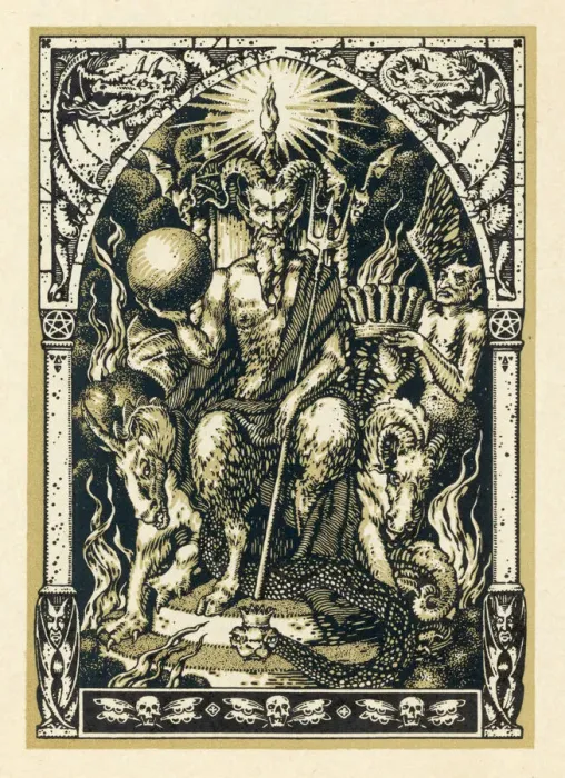 Framed Print : Print of Satan presiding at a demonic gathering Framed Print : Print of Satan presiding at a demonic gathering