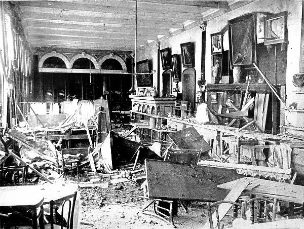 A Scarborough Hotel wrecked by German shells: The devastated saloon of the Grand
