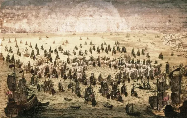Seven Years War. Naval battle between the French. Available as Framed  Prints, Photos, Wall Art and other products #8261265