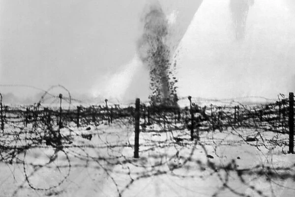 Shell bursting on front line trench, Western Front, WW1