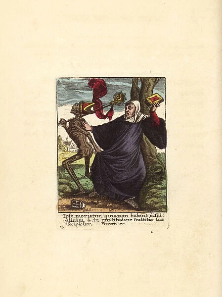 Skeleton of Death dragging away an Abbot by his robes