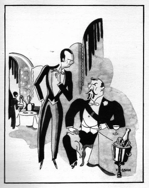 Sketch of VIPs in Casanova night spot, Biarritz, 1920s
