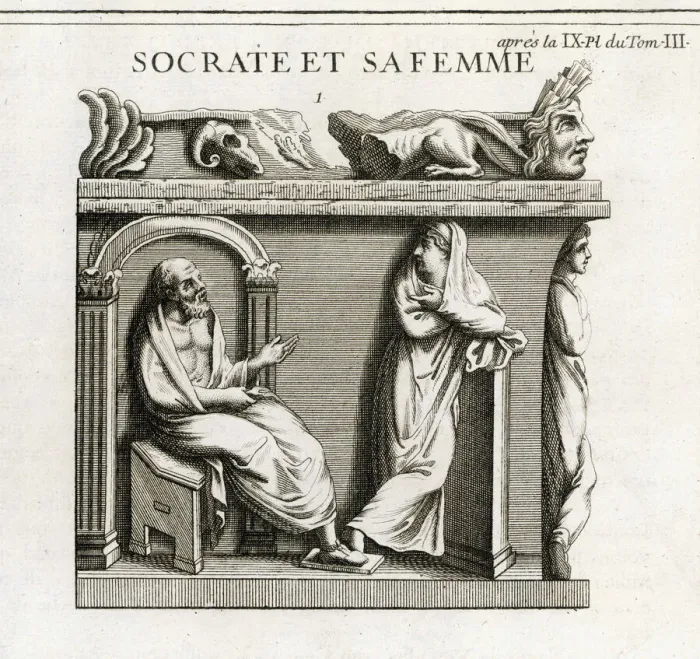 Framed Print : Print of Socrates with his wife Xanthippe Framed Print : Print of Socrates with his wife Xanthippe