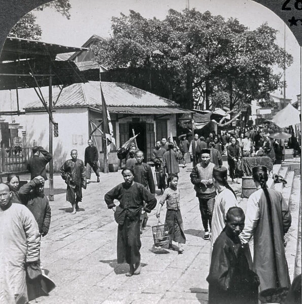 Street scene in Canton (Guangzhou) China, c. 1900 Vintage early 20th century photograph