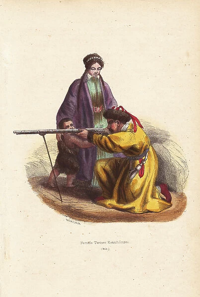 Tatar family from Kazan, the man firing a musket