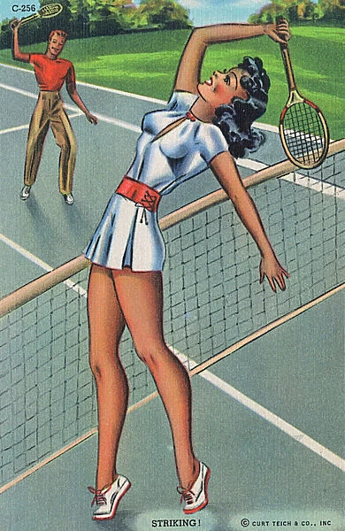 Tennis-playing brunette beauty prepares to smash