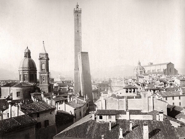 Two Towers and city view, Bolgona, italy, c. 1880
