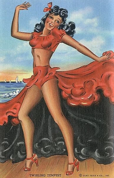 Twirling Tempest dancer in red and black gown