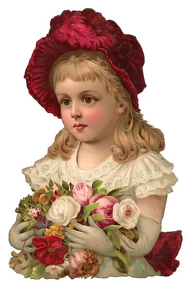 Victorian Scrap Girl with bunch of flowers (Photos Framed, Prints ...