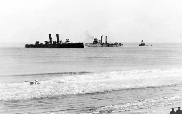View of British ships from Ostend, Belgium, WW1