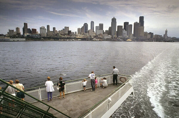 View of Seattle, USA, from a ferry crossing Elliott Bay