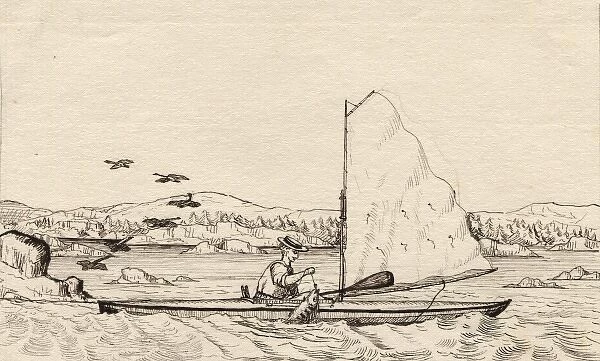 Warrington Baden-Powell catching fish in his canoe