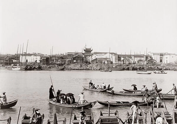 Waterfront scene with boats, China c. 1900